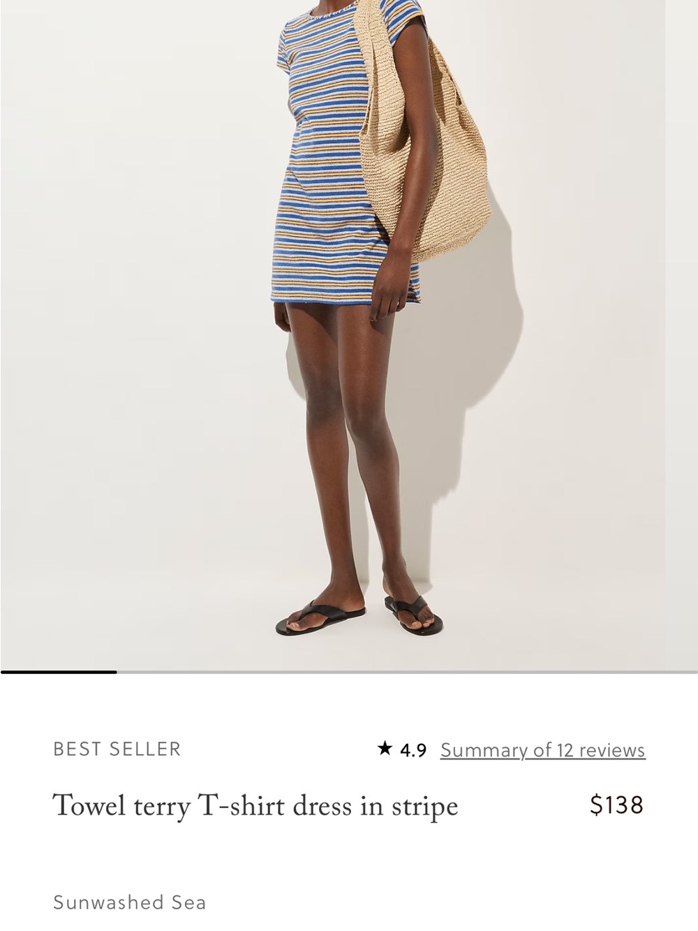 J. Crew Towel Terry T-shirt Dress in Stripe Sunwashed Sea - Picture 5 of 9